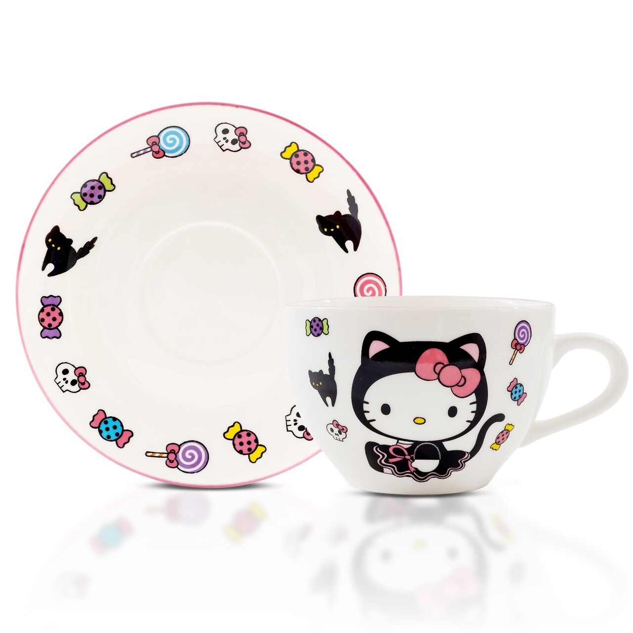 Sanrio Hello Kitty Black Cat Bone China Teacup and Saucer Set | Holds 7 Ounces